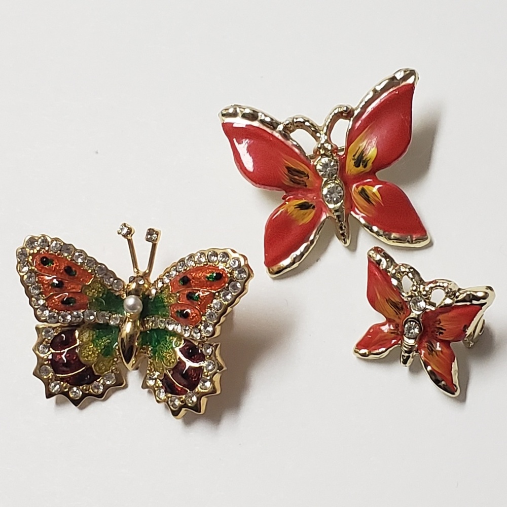 Butterfly Enamel Brooch set, 3 Pins, Wholesale - Picture 1 of 7